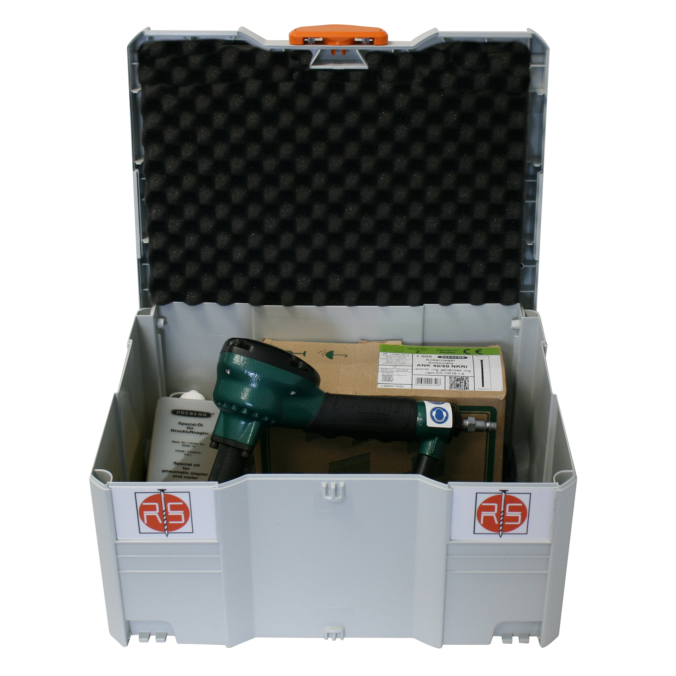 Systainer Box Nr. 17 - Systainer-Koffer mit PREBENA ST2-ANK50, Nägel ANK40/50NKRI, Öl & Schutzbrille