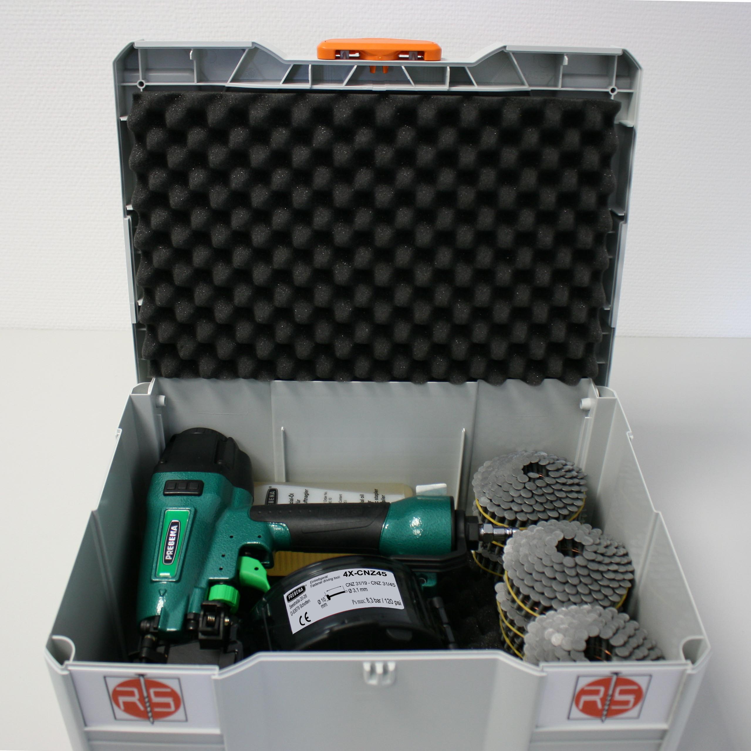 Systainer Box 21- Systainer-Koffer mit PREBENA Druckluftnagler 4X-CNZ45 inkl Nägel und 1 Fl. Öl